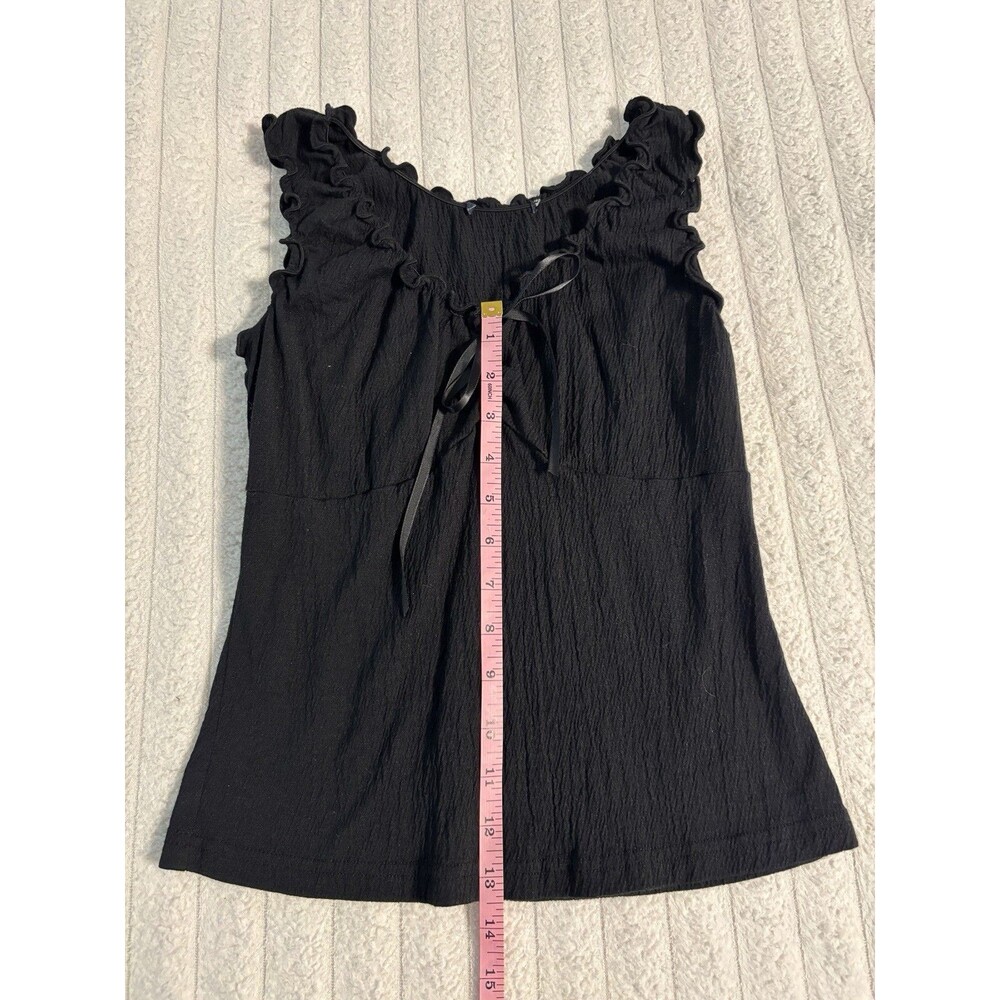 Brandy Melville Black Crinkle Ruffle Tank Top Ribbon Tie OS Whimsigoth Romantic - Picture 4 of 8